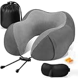 CloudBliss Travel Pillow Premium Memory Foam, Comfortable & Supportive Neck Pillow, Sleeping Neck Pillows for Travel, Airplane Pillow for Sleeping Airplane, Car, Office and Home(Dark Grey)
