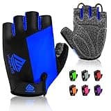 HTZPLOO Cycling Biking Gloves for Men Women with Anti-Slip Shock-Absorbing Pad, Light Weight, Nice Fit, Half Finger Bicycle Gloves (Blue, X-Large)