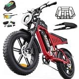 DTTZH F6S 2000W Electric Bike for Adults with Rack, Moped Style Ebikes for Adults, 750W Motor E Motorcycle, 20" x 4" Fat Tire E Bikes, 48V 25Ah Battery UL 2849 Certified (Red)