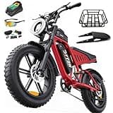 DTTZH F6S 2000W Electric Bike for Adults with Rack, Moped Style Ebikes for Adults, 750W Motor E Motorcycle, 20" x 4" Fat Tire E Bikes, 48V 25Ah Battery UL 2849 Certified (Red)
