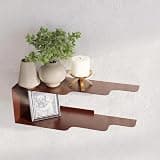 Modern Floating Wall Shelves, 2-Tier Brown Metal Wall Mounted Shelves, Wave-Shaped Decorative Wall Shelf for Living Room, Bedroom, Bathroom, Kitchen, Display Shelves for Plants, Photos, and Decor