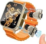 Waterproof Smart Watch with Earbuds Watch with Earbuds Built in for Men Women Long Standby Time Receive Calls Messages Play Music Sleep Tracker Calorie Counter Heart Rate for Android iOS (Orange)
