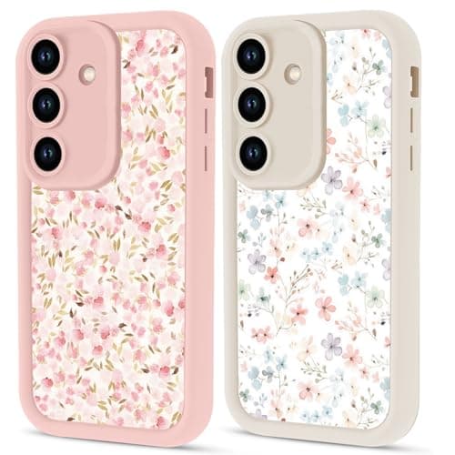 NBCDSUJ 2 Pack Aesthetic Phone Case for Samsung Galaxy A16 5G 6.7",Cute Flower Pattern Cases Kawaii Floral Unique Design Cover,Soft TPU Shockproof Funda for Women Girls for Samsung A16 5G,Pink Beige