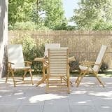 NKOPPFG 4 Piece Bamboo Folding Patio Reclining Chairs with Cream White Cushions, Five-Position Adjustable Backrest, Removable Washable Covers for Outdoor Relaxation