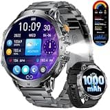 LIGE Military Smart Watches for Men(2 Bands),1000mAh/1.85" HD Large Screen Smartwatch, Flashlight/110+ Sports Modes/Sleep Monitor, Fitness Tracker Watch for Android iOS,Black