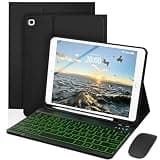 TnbonGip Keyboard Case for iPad 10.2 9th / 8th / 7th Generation & Air 3 & Pro 10.5, Mouse and 7 Colors Backlit Detachable Keyboard, Adjustable Stand Built in Pencil Holder, Auto-Sleep/Wake, Black