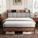Novilla Queen Bed Frame with Charging Station & Storage Headboard, Modern Upholstered Platform Bed Frame, Heavy Duty Metal Slats, Noise Free, No Box Spring Needed