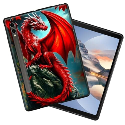 HEAKIERG Black Case for Samsung Galaxy Tab S8 Plus 2022/S7 FE 2021/S7 Plus 2020 12.4 Inch, Soft TPU Silicone Protective Shell Shockproof Cover for Women Men, Stone Red Dragon