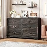 Garvee 6 Drawer Dresser for Bedroom - 47" Wide Double Chest of Drawers, Vintage Drawers Organizer for Living Room, Hallway, Entryway, Dark Oak