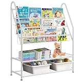 Olebes Kids Book Rack, 5 Children Sling Bookshelf, Bookcase Rack for Kid Toy Storage Organizer, Children's Display Storage Shelves for Books Toys in Study Living Room Bedroom