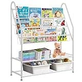 Olebes Kids Book Rack, 5 Children Sling Bookshelf, Bookcase Rack for Kid Toy Storage Organizer, Children's Display Storage Shelves for Books Toys in Study Living Room Bedroom