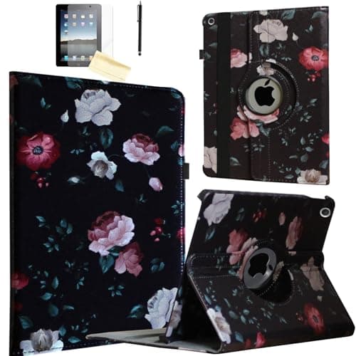 Jkytec Case for iPad Air 3rd Generation/for iPad Pro 10.5, Smart Cover Rotating Stand Auto Wake up Sleep for A2152 A2153 A1701 A1709 (Black Flower)