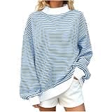 Sweatshirt for Women Mock Neck Trendy Stripe Oversized Long Sleeve Tops