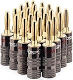 FosPower Banana Plugs 12 Pairs / 24 pcs, Closed Screw 24K Gold Plated Speaker Plug Connectors for Speaker Wire, Wall Plate, Home Theater, Audio/Video Receiver, Amplifiers and Sound Systems