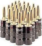 FosPower Banana Plugs 12 Pairs / 24 pcs, Closed Screw 24K Gold Plated Speaker Plug Connectors for Speaker Wire, Wall Plate, Home Theater, Audio/Video Receiver, Amplifiers and Sound Systems