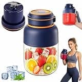 Portable Wireless Juicer Cup with 38-Blades, 45 Oz 80w USB Rechargeable Blender,Dual Lid Compact Travel Drinking Cup for Shakes Fruits Vegetables Juice, Travel, Gym, Office (Blue 1300ML)