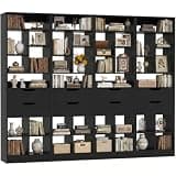 Armocity 9-Tier Tall Bookshelf with 8 Drawers, 79.7" Narrow Freestanding Bookcase, Space-Saving Wood Display Shelves Storage for Living Room, Home Office Bedroom, Set of 4 Black
