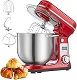 6L Tilt-Head Stand Mixer, Kitchen Stand Mixer with Beater, Dough Hook & Wire Whip, 6-Speed Adjustable, Low Noise Operation, Easy Clean, Ideal for Kneading Dough Whipping Cream(Red)