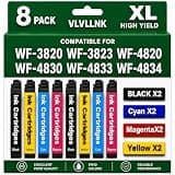 Remanufactured for Epson 822XL Ink Cartridges Combo Pack for 822 XL T822XL Ink Cartridges Work with Workforce Pro WF-3820 WF-3823 WF-4820 WF-4830 WF-4833 WF-4834 Printer (8 Pack, 2BK/2C/2M/2Y)