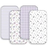 4 Pack Butterfly Baby Crib Sheets for Baby Girls Purple Crib Fitted Sheets for Standard Size Crib and Toddler Mattress Soft and Breathable (Bassinet)