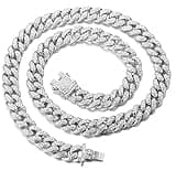Halukakah Gold Chain Iced Out for Men,14MM Miami Cuban Link Chain Choker Necklace 18In(45cm) Platinum White Gold Finish,Full Cz Diamond Prong Set,Gift for Him