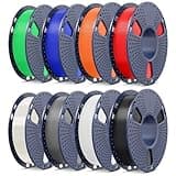 SUNLU PLA Filament 1.75mm Bundle, 3D Printer Filament Bundle 250g, 8 Rolls, 2kg Total, Black+White+Grey+Transparent+Red+Klein Blue+Sunny Orange+Green