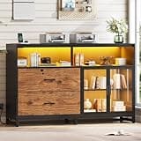 SEDETA 59" File Cabinet, 2 Drawers Filing Cabinets for Home Office fit Legal/Letter/A4 File, File Cabinet with Lock & Power Outlets, Printer Stand with Storage & LED Lights, Rustic Brown
