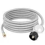 SHINESTAR 15 FT Stainless Steel Braided Propane Regulator with Hose, Universal Gas Grill Regulator and Hose Replacement Part for Blackstone 28"/36" Griddle, Weber Grill, Patio Heater, and Fire Pit