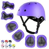 WayEee Kids Bike Helmet Set Adjustable Protective Gear, 3-10 Age, Purple/S
