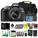 Nikon D5200 DSLR Camera with 18–55mm II Lens, 39-Point AF, Vari-Angle LCD, Full HD 1080p Video + 52mm Filter Kit + Photo Software + 64GB Card + Replacement EN-EL14 Battery + More (18pc Bundle)