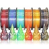 MIKA3D 6 Spools Bicolor Dual Color 1.75mm 3D Printer Filament Bundle, 3D Printing Silk PLA, Silk Black-Red/Purple-Green/Blue-Green/Red-Gold/Gold-Copper/Black-Orange, 3D Printing PLA 250g X 6 Spools