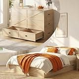CECER Murphy Bed Queen with Mattress Include,Murphy Bed Queen with Storage Drawers,Multi-Functional Desgin that Converts to Sofa Set for Small Spaces/Guest Room/Bedroom-Natural Wood