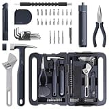 HOTO 40-Piece Tool Kit, Household Essentials Tool Set w/Smart Electric Screwdriver (LED, 3 Torque) + 14 Tools & 26 Accessories Including Allen Wrenches Sets | Pro-Grade Compact Organizer