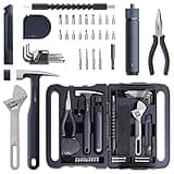 HOTO 40-Piece Tool Kit, Household Essentials Tool Set w/Smart Electric Screwdriver (LED, 3 Torque) + 14 Tools & 26 Accessories Including Allen Wrenches Sets | Pro-Grade Compact Organizer