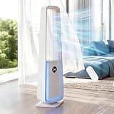 MOMOKOVA 36” Bladeless Tower Fan for Bedroom, 25ft/s Powerful Standing Fan with Remote, 4 LED Color, 12 Speeds, 12H Timer, Wide Oscillating Floor Fans for Room, Home, Office