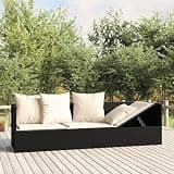Gecheer Outdoor Lounge Bed with Cushions, Black Poly Rattan Patio Furniture with Adjustable Backrest, Steel Frame for Garden, Poolside Relaxation