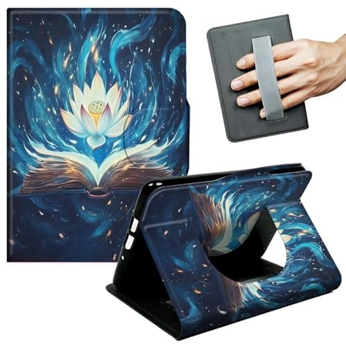 JANENFNA Case for Kindle Scribe (10.2", 1st Gen, 2022/2024 Release) - Slim Smart Cover with Hand Strap & Auto Wake/Sleep, Lotus Book