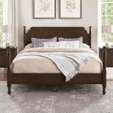 Cozyman Solid Wood Spindle Post Bed Frame Queen Size with Headboard, Traditional Wooden Platform Bed, 13 Wood Slat Support, No Box Spring Needed, Easy Assembly, Noise Free, Dark Walnut Color