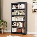 DUTYSEST 61" H Book Shelf, 5 Tier Metal Adjustable Bookshelf, Tall Bookcase Organizer, Modern Black Bookshelf for Living Room, Office, Easy Tool-Free Assembly