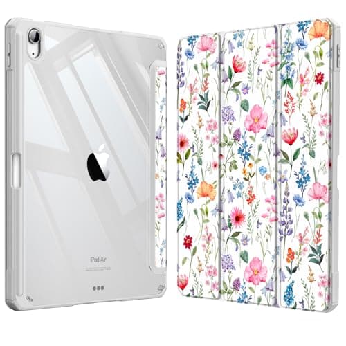 Fintie Hybrid Slim Case for iPad Air 11-inch M4/M3/M2 (2026/2025/2024), iPad Air 5th/4th Generation (2022/2020) 10.9 Inch - Shockproof Cover with Clear Back Shell & Pencil Holder, Flower Fantasy