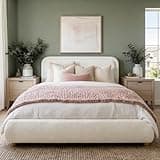 Brafab Cloud Full Size Bed Frame, Boucle Upholstered Bedframe with Rounded Corners Headboard, Solid Wood Legs, Boho Soft Bedframe Easy Assembly, No Spring Box Needed, Beige