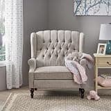 Oversized Wingback Fabric Push Back Recliner with Nailhead Trim and Button Diamond Stitch