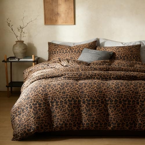 Bildenly Leopard Comforter Set Queen Size 3 Pieces Black Brown Animal Cheetah Print Bedding Set for All Seasons Farmhouse Leopard Pattern Soft Lightweight Comforter with 2 Pillowcases