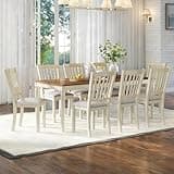 AMERLIFE 9 Piece Farmhouse Dining Table Set with 79" Table, Cream