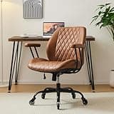 YFO Home Office Desk Chair Office Rubber Casters Ergonomic Computer Chair with Lumbar Support Adjustable Height Rolling Swivel Executive Task Armrests Chair, Brown Leather