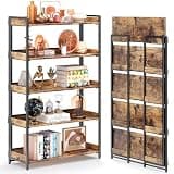 4NM Extra Wdie No Assembly Folding Bookshelf, 64.3" H x 30.9" W, 5 Tier Collapsible Book Shelf Bookcase Foldable Shelves for Bedroom Living Room Home Office - Rustic Brown & Black