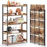 4NM Extra Wdie No Assembly Folding Bookshelf, 64.3" H x 30.9" W, 5 Tier Collapsible Book Shelf Bookcase Foldable Shelves for Bedroom Living Room Home Office - Rustic Brown & Black