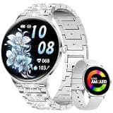 LIGE Ultra-Thin Smart Watch for Women,1.43" Always-on Display Smart Watch with Bluetooth Call,Health Tracker 100+ Sports Modes, Mutifuction Women Smartwatch for Android iOS 2 Straps(Silver)