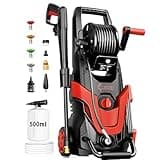 2026Upgraded Pressure Washer 4800PSI w/4 Quick Connect Nozzles, Inlet Hose & Filter&500ML Soap Tank, High Cleaning Machine for Cars/Fences/Driveways/Patios/Home Cleaning,Red