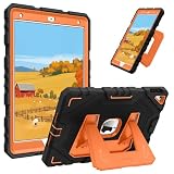 Fintie Case for iPad 9th Generation (2021) / 8th Generation (2020) / 7th Gen (2019) 10.2 Inch, Fully-Body Rugged Heavy Duty Shockproof Protective Case with Built-in Kickstand for Kids, Black/Orange